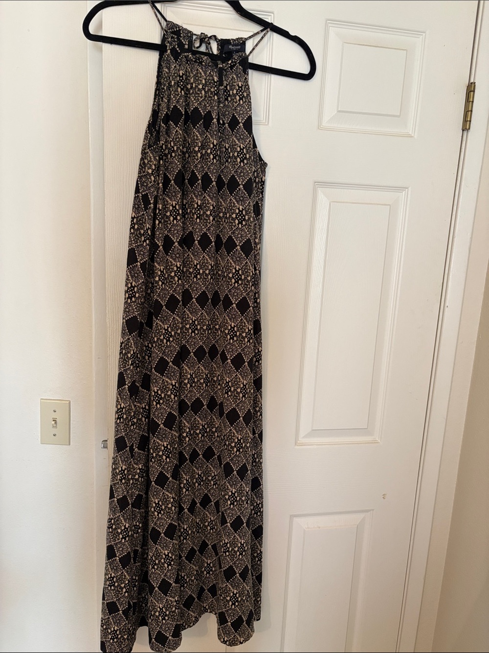 Madewell Black and Cream Patterned Halter Maxi Dress